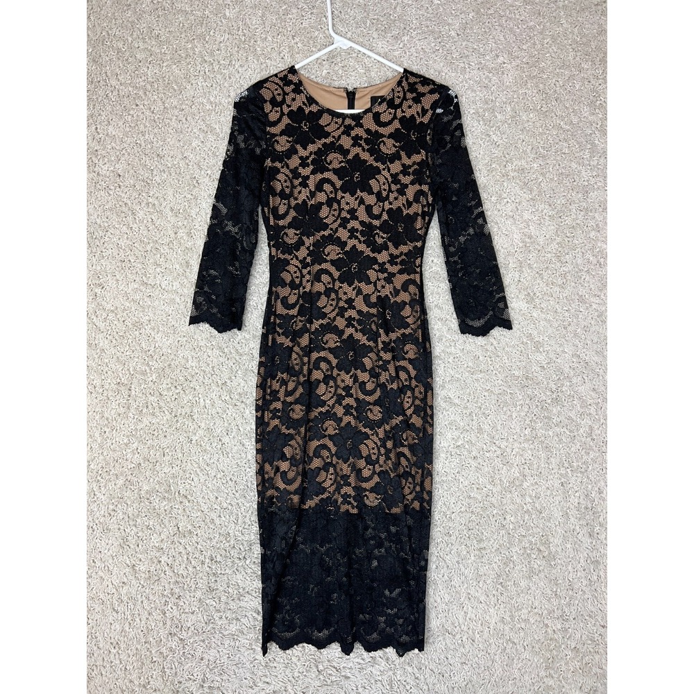 A.B.S By Allen Schwartz Lace Midi Dress Womens 2 Black Nude Sexy Going Out
